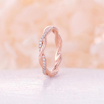 925 Sterling Silver CZ Unique Twist Shank Band