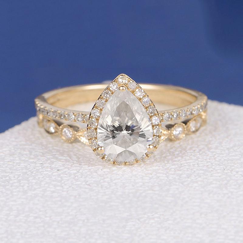 925 Sterling Silver Pear Cut Pave CZ Diamond Bridal Set