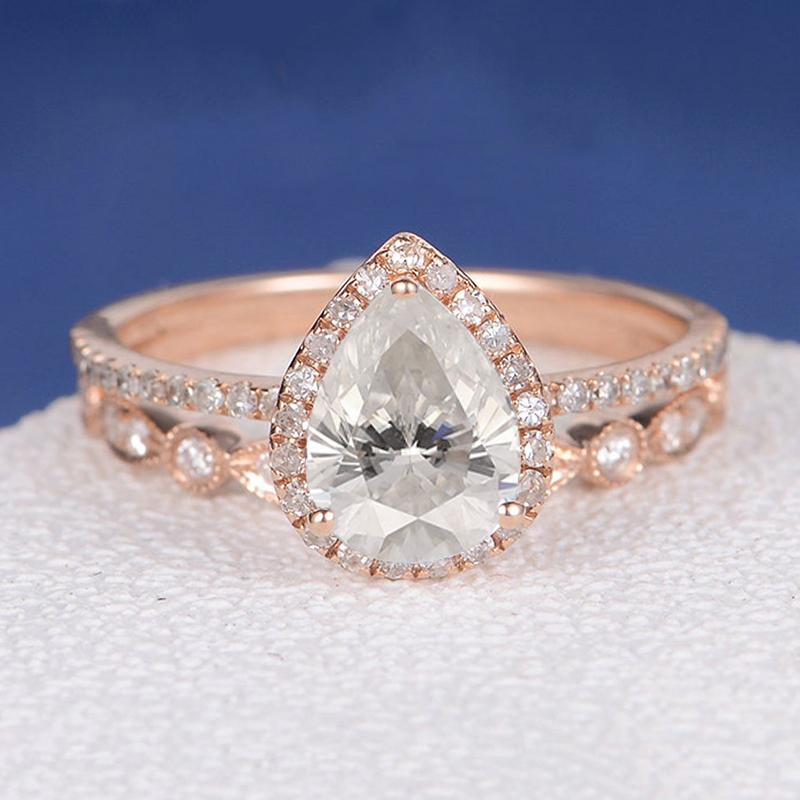 925 Sterling Silver Pear Cut Pave CZ Diamond Bridal Set