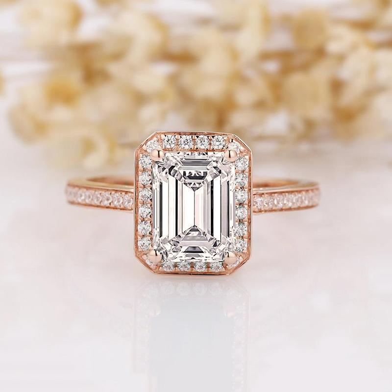 925 Silver Sterling Emerald Cut Halo CZ Ring