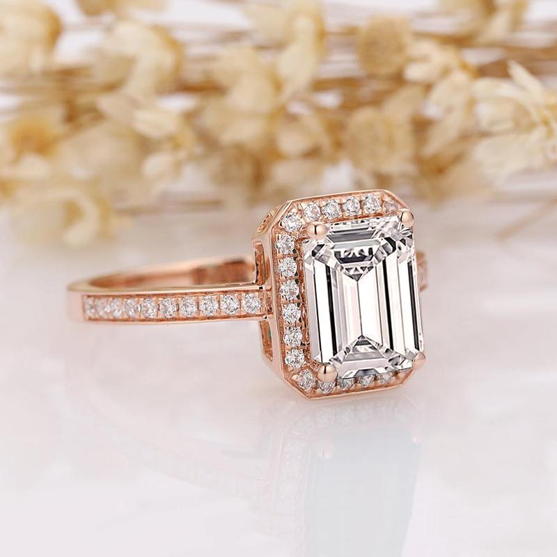 925 Silver Sterling Emerald Cut Halo CZ Ring