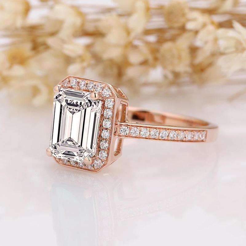 925 Silver Sterling Emerald Cut Halo CZ Ring