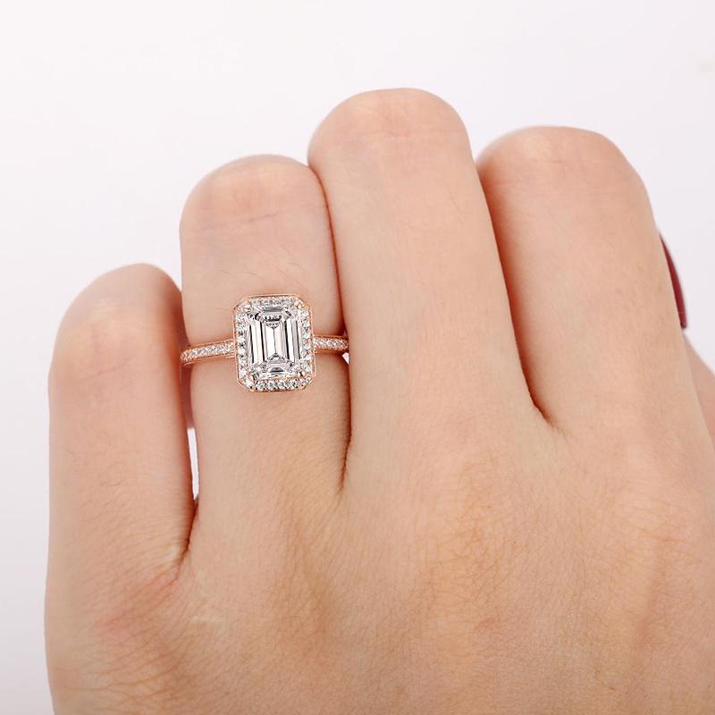 925 Silver Sterling Emerald Cut Halo CZ Ring