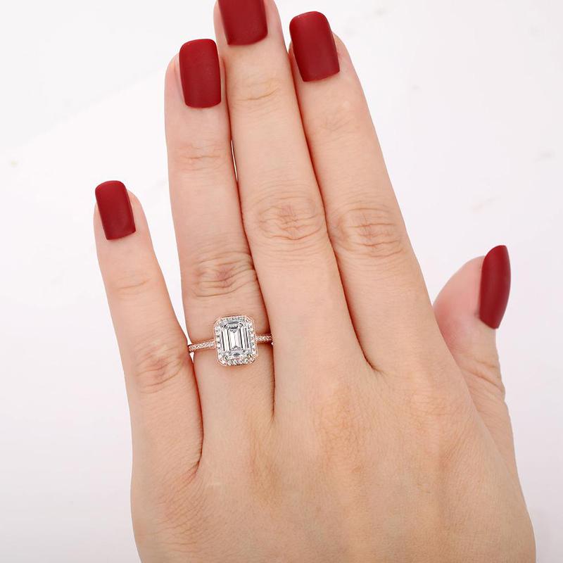 925 Silver Sterling Emerald Cut Halo CZ Ring