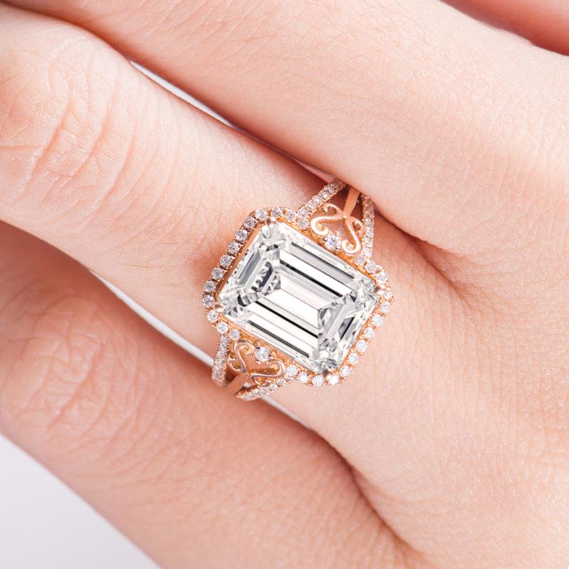 925 Sterling Silver Emerald Cut Halo Vintage CZ Ring