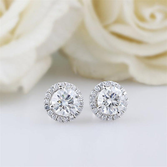 925 Sterling Silver Round Cut Cubic Zirconia Halo Stud Earrings