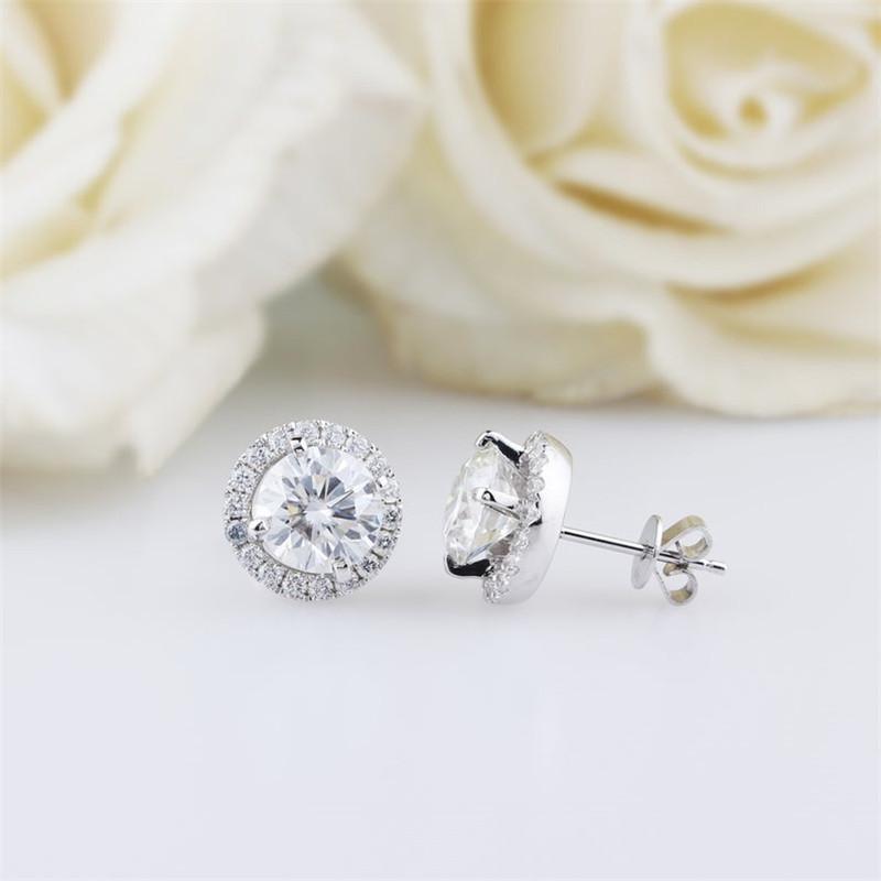 925 Sterling Silver Round Cut Cubic Zirconia Halo Stud Earrings