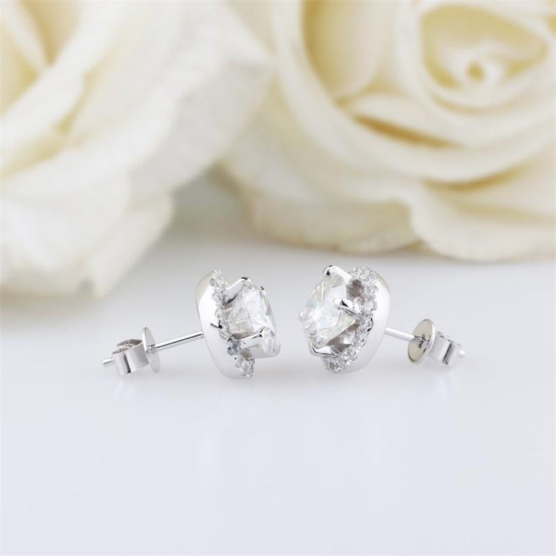 925 Sterling Silver Round Cut Cubic Zirconia Halo Stud Earrings