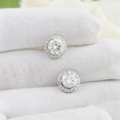 925 Sterling Silver Round Cut Cubic Zirconia Halo Stud Earrings