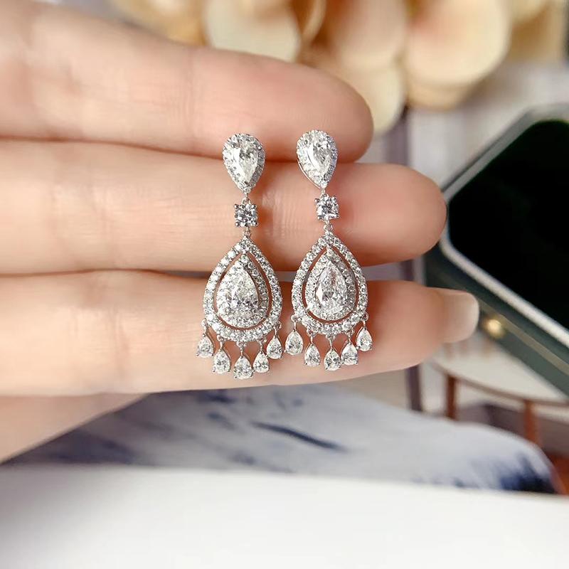 925 Sterling Silver Pear Shaped Cubic Zirconia Halo Drop Earrings