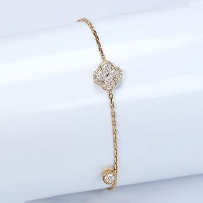 925 Sterling Silver Round Cut CZ Clover Bolo Bracelet