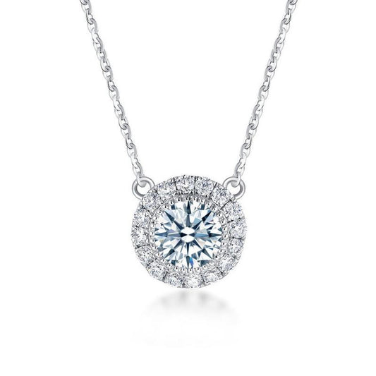 925 Sterling Silver CZ Halo Classic Necklace