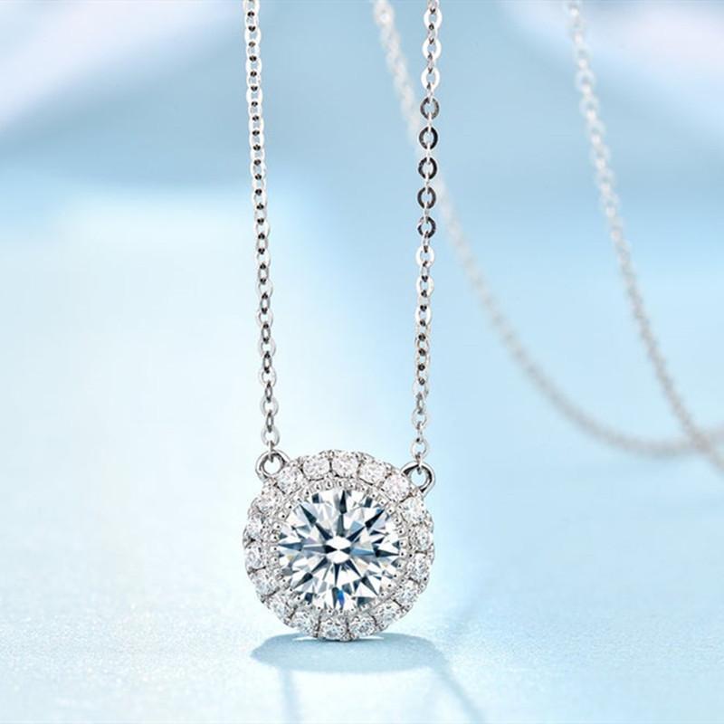 925 Sterling Silver CZ Halo Classic Necklace