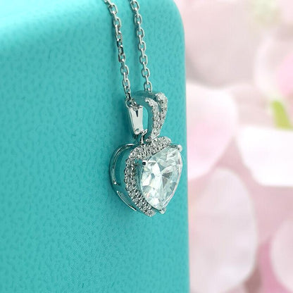 925 Sterling Silver Heart Shaped CZ Classic Pendant Necklace