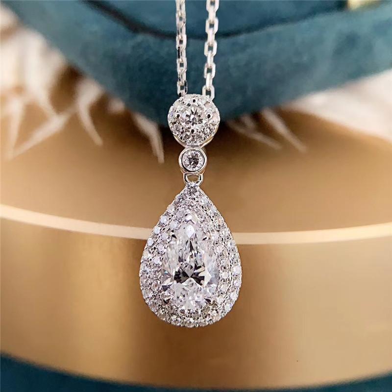 925 Sterling Silver Pear Shaped CZ Diamond Pendant Necklace