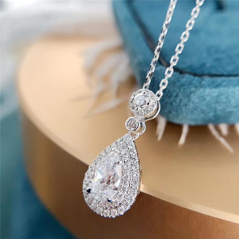 925 Sterling Silver Pear Shaped CZ Diamond Pendant Necklace