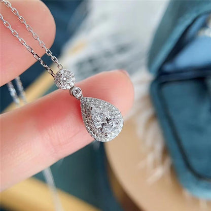 925 Sterling Silver Pear Shaped CZ Diamond Pendant Necklace