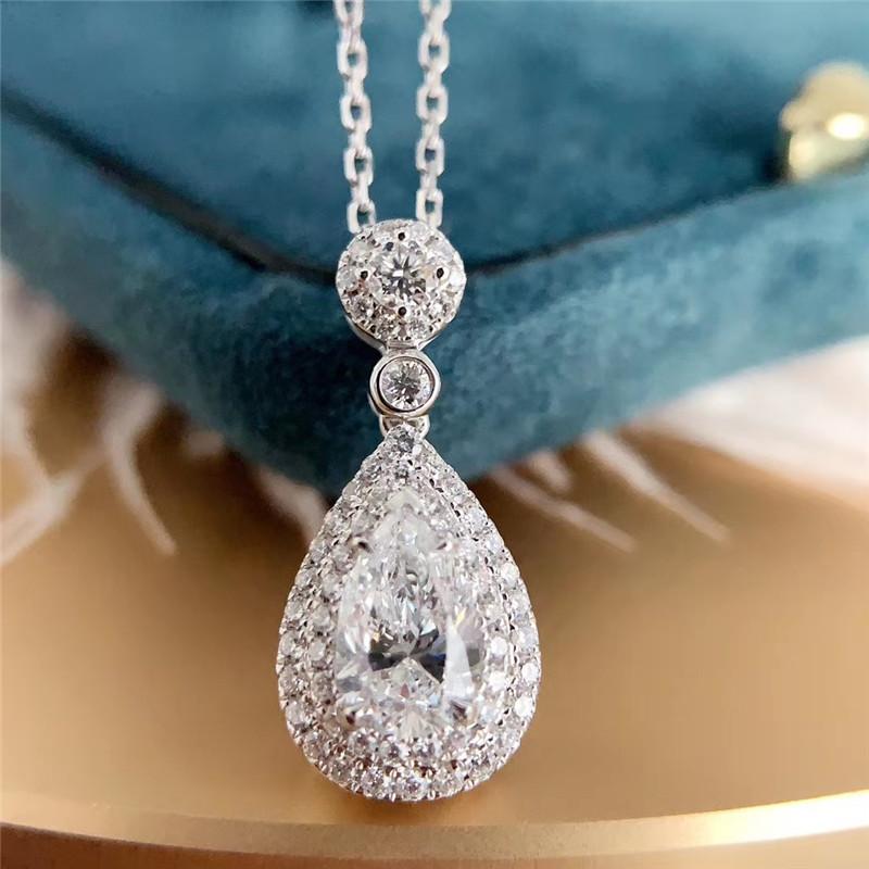 925 Sterling Silver Pear Shaped CZ Diamond Pendant Necklace