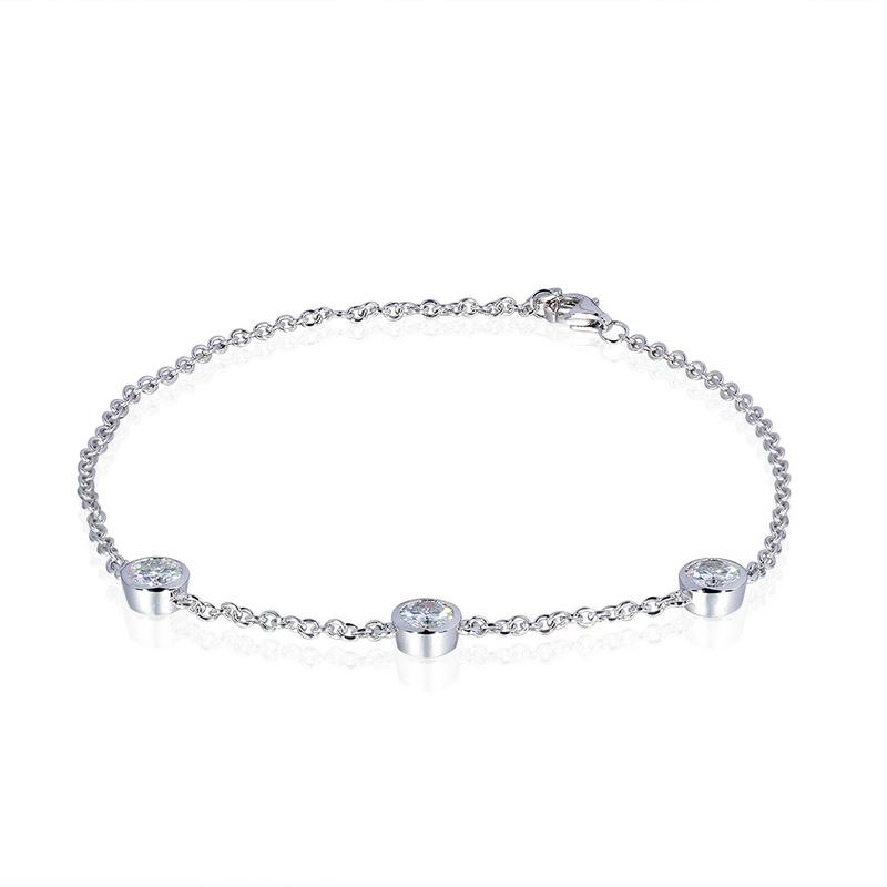 925 Sterling Silver Round Cut D Color CZ Diamond Bolo Bracelet