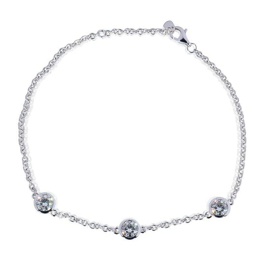 925 Sterling Silver Round Cut D Color CZ Diamond Bolo Bracelet