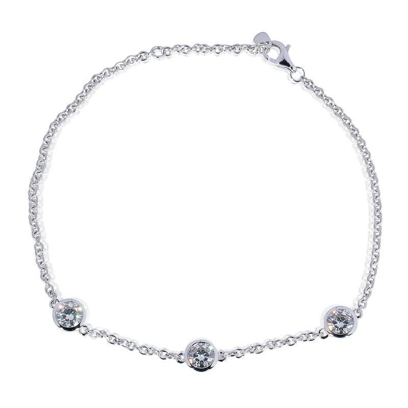 925 Sterling Silver Round Cut D Color CZ Diamond Bolo Bracelet