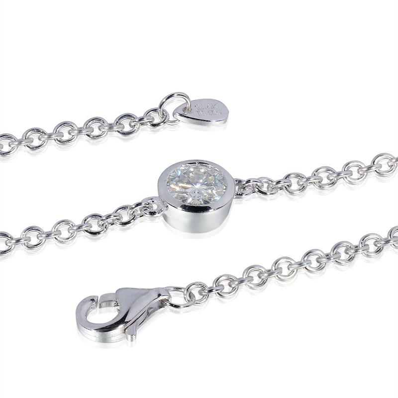 925 Sterling Silver Round Cut D Color CZ Diamond Bolo Bracelet