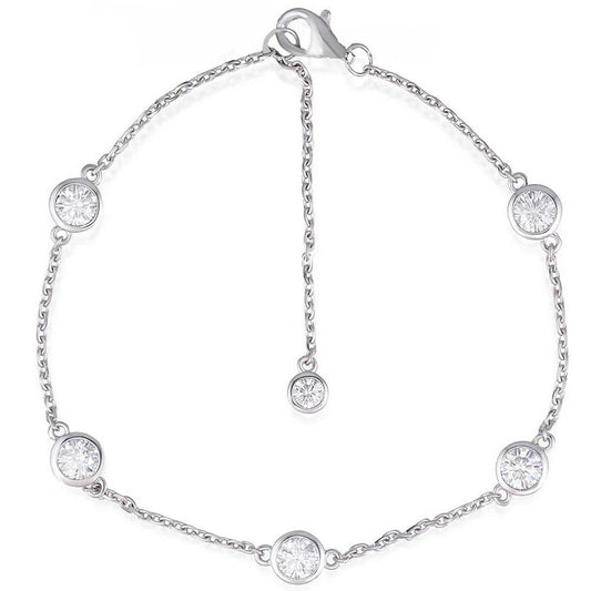 925 Sterling Silver Round Cut CZ Diamond Bolo Fashion Bracelet