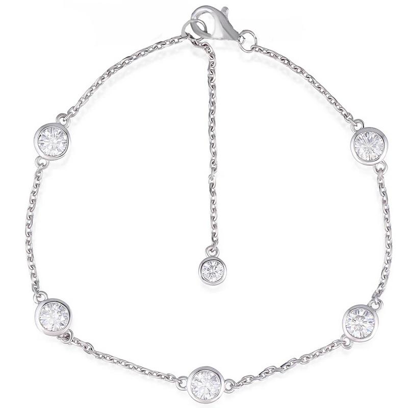 925 Sterling Silver Round Cut CZ Diamond Bolo Fashion Bracelet