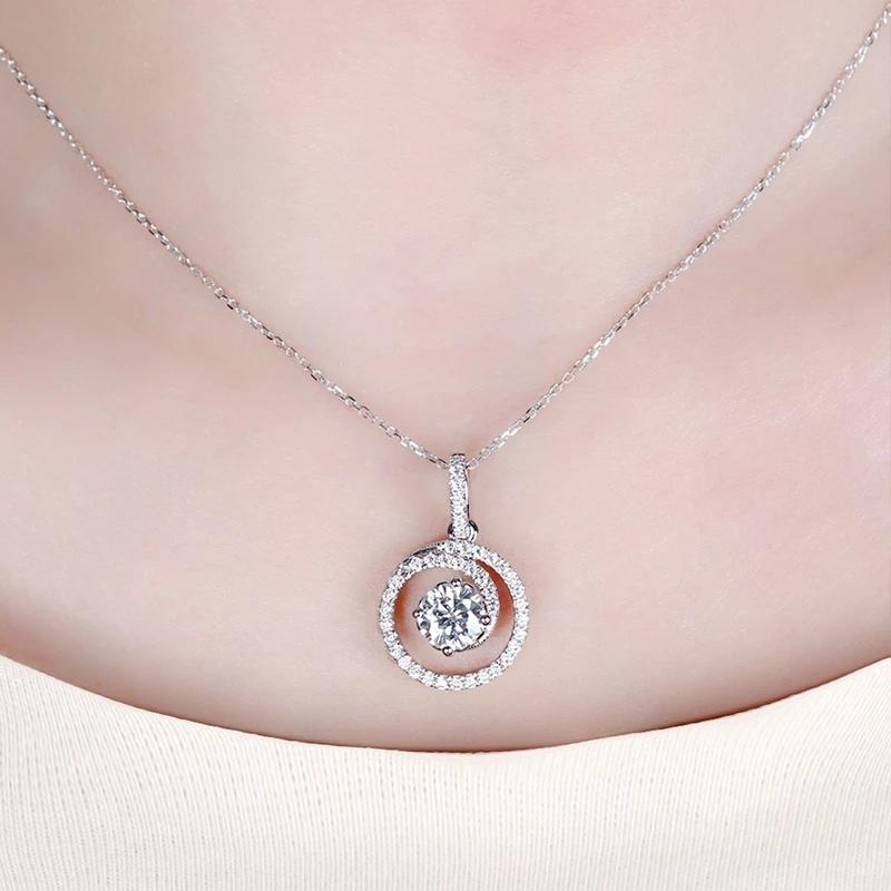 925 Sterling Silver Round Cut Halo Pendant Necklace