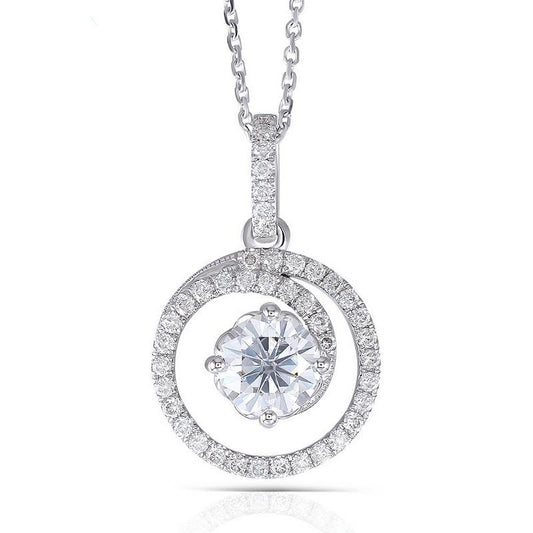 925 Sterling Silver Round Cut Halo Pendant Necklace