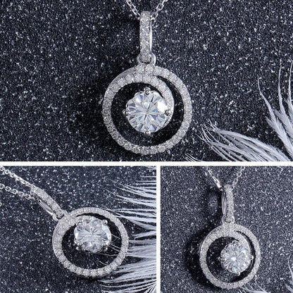 925 Sterling Silver Round Cut Halo Pendant Necklace