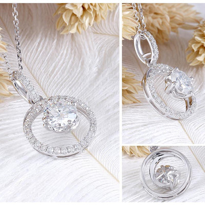 925 Sterling Silver Round Cut Halo Pendant Necklace