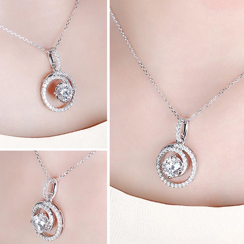 925 Sterling Silver Round Cut Halo Pendant Necklace