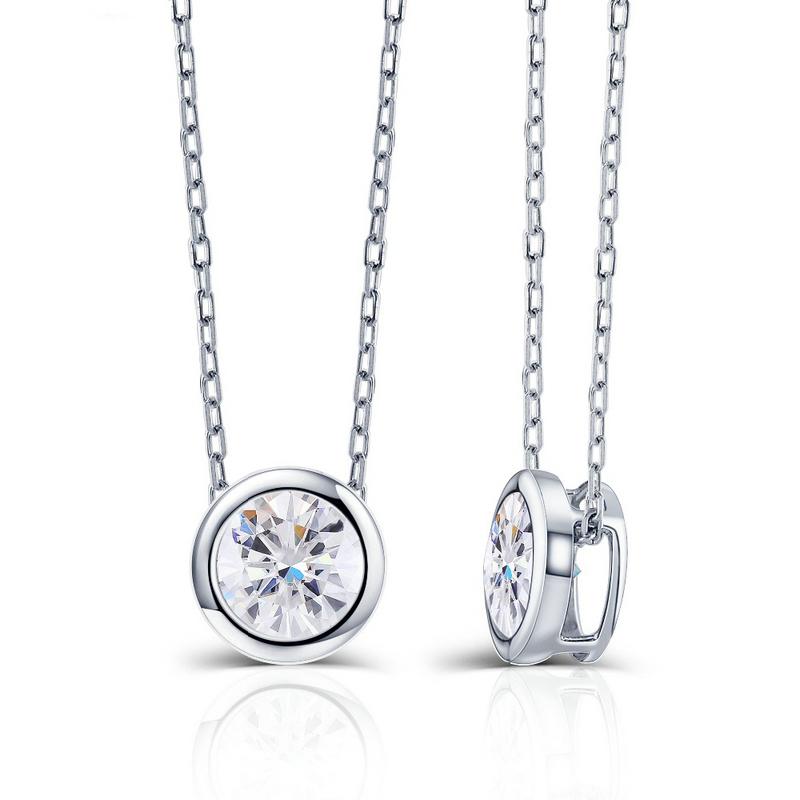 925 Sterling Silver Round Cut Color CZ Pendant Necklace