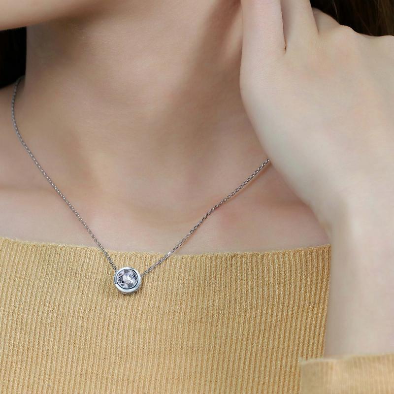 925 Sterling Silver Round Cut Color CZ Pendant Necklace