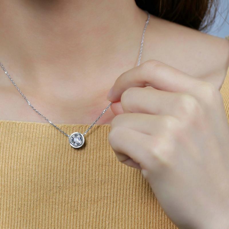 925 Sterling Silver Round Cut Color CZ Pendant Necklace