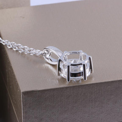 925 Sterling Silver Round Cut CZ Diamond Pendant Nacklace