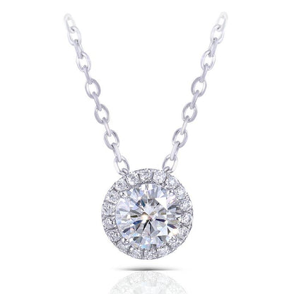 925 Sterling Silver CZ Classic Halo Pendant Necklace