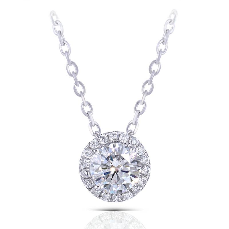 925 Sterling Silver CZ Classic Halo Pendant Necklace