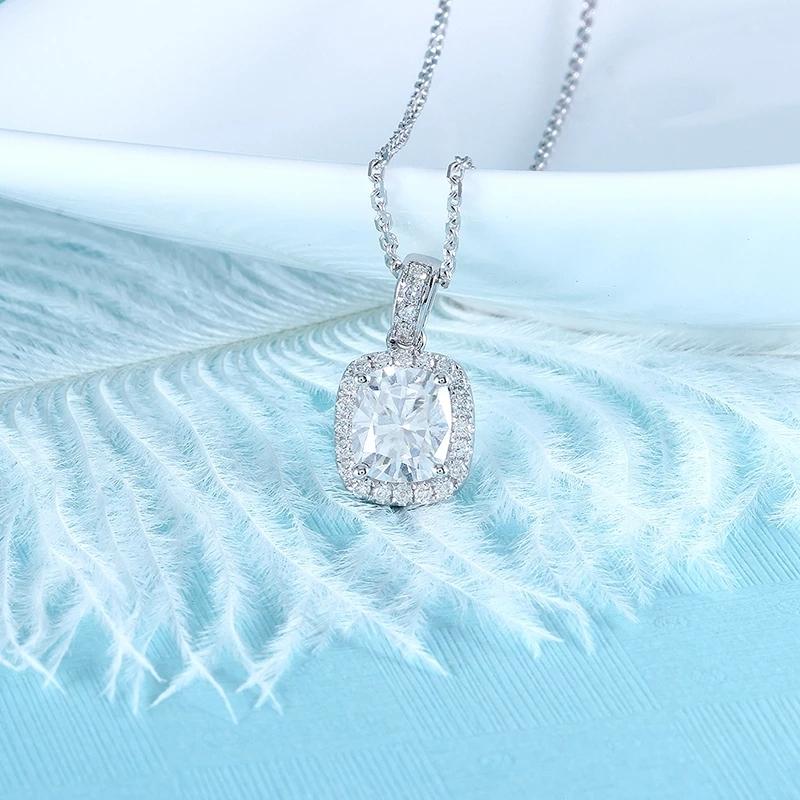 925 Sterling Silver Cushion Cut CZ Halo Pendant Necklace