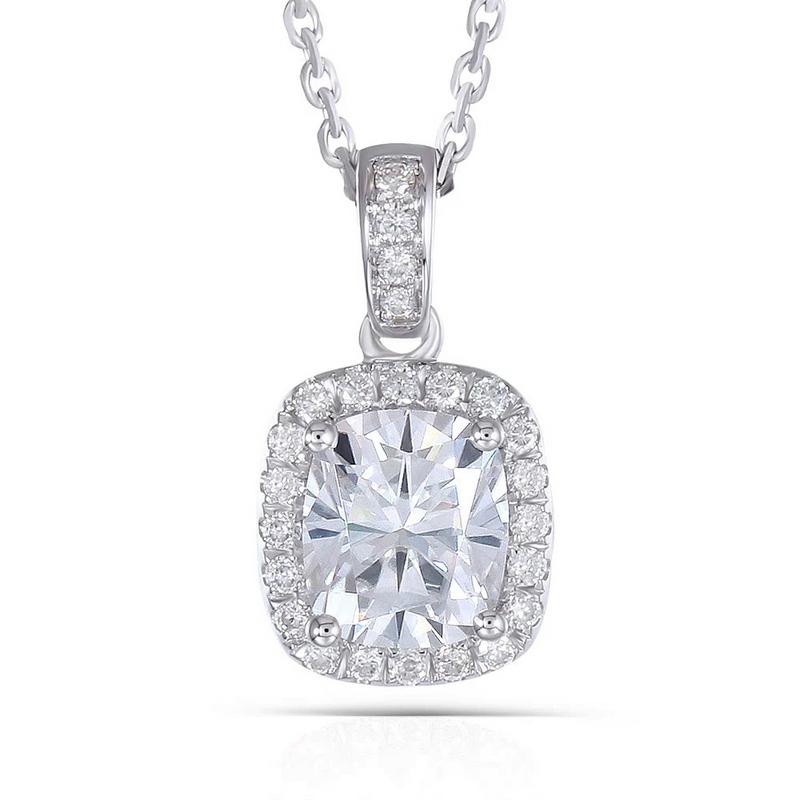 925 Sterling Silver Cushion Cut CZ Halo Pendant Necklace