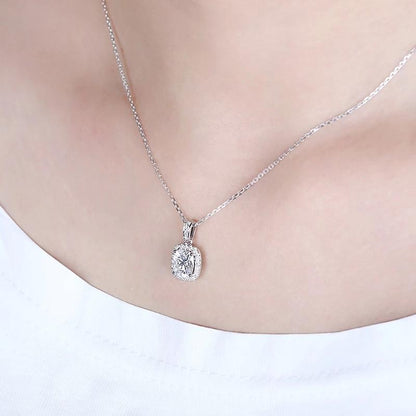 925 Sterling Silver Cushion Cut CZ Halo Pendant Necklace