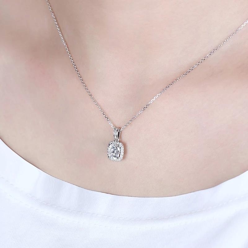 925 Sterling Silver Cushion Cut CZ Halo Pendant Necklace