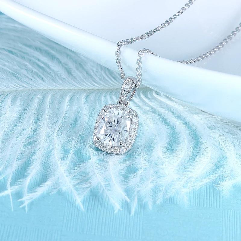 925 Sterling Silver Cushion Cut CZ Halo Pendant Necklace