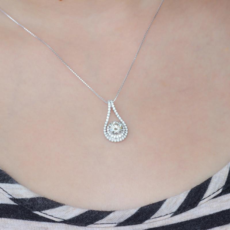 Round Cut CZ Halo Forever Classic Pendant Necklace