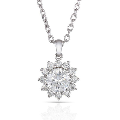 925 Sterling Silver Round Cut CZ Halo Pendant Necklace