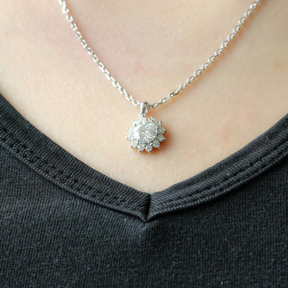 925 Sterling Silver Round Cut CZ Halo Pendant Necklace