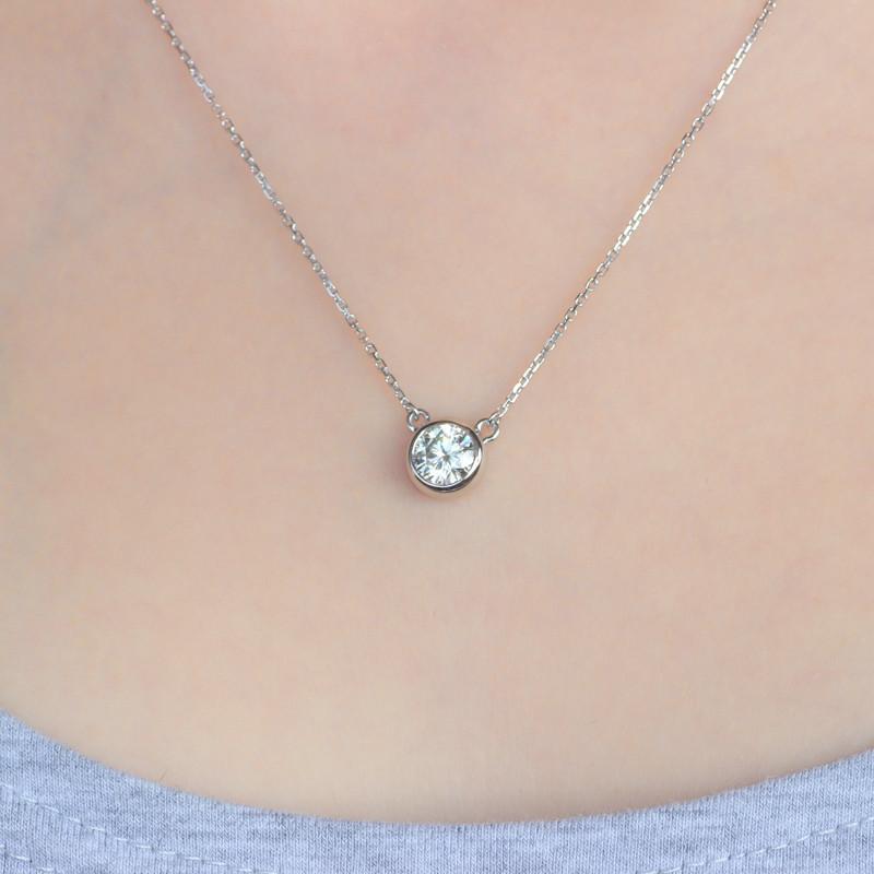 925 Sterling Silver Round Cut CZ Solitaire Necklace