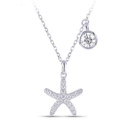 925 Sterling Silver Round Cut CZ Halo Starfish Pendant Necklace