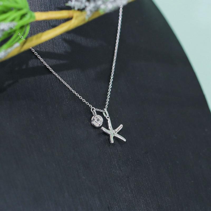 925 Sterling Silver Round Cut CZ Halo Starfish Pendant Necklace